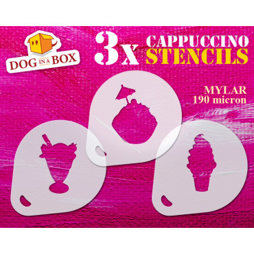 Ice Creams stencils n.1 (set of 3) Cappuccino and Coffee cocoa powder decor stencil - Face Painting stencils