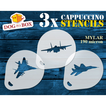 Jet Fighters stencils n.1 (set of 3) Cappuccino and Coffee cocoa powder decor stencil - Face Painting