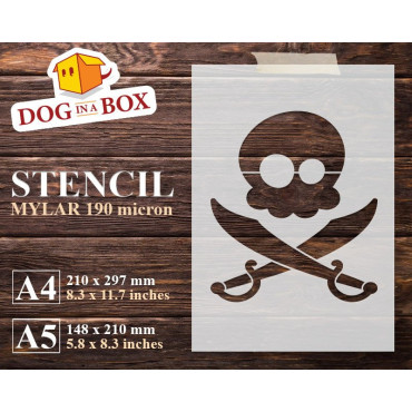 Piratenschablone Nr. 3, Schädelschablone, Schädel und Knochen, Schablone, Schablone zum Malen, A4, A5, DIY-Schablone, wiederverw