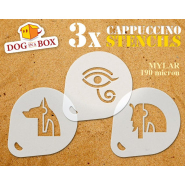 Hieroglyphs stencils (set of 3) Cappuccino and Coffee cocoa powder decor stencil - Face Painting stencils