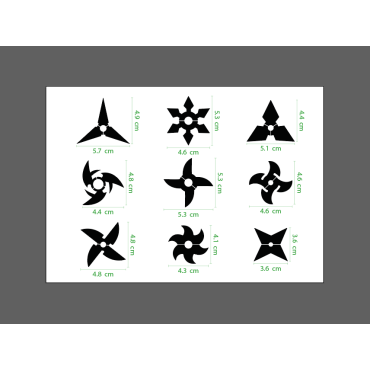 Stencil shuriken set n.1 - Stencil riutilizzabile di stelle ninja per pittura su pareti e tessuti
