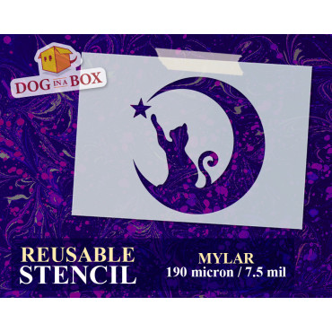 Cat on the moon stencil n.2 - Reusable cat stencil for wood signs, walls or fabrics.