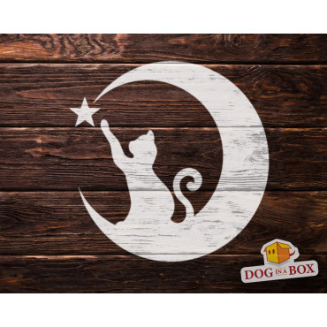 Cat on the moon stencil n.2 - Reusable cat stencil for wood signs, walls or fabrics.