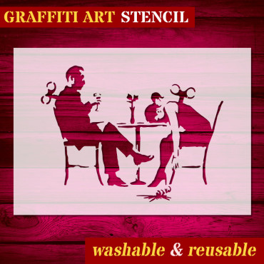 Dinner at the restaurant - Street Art stencil for painting. Society graffiti stencil.