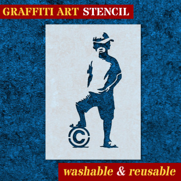 Boy Playing football stencil - Street Art stencil for painting. Copyright graffiti stencil.