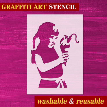 Girl with Ice Cream stencil n.1 - Street Art stencil for painting. Graffiti stencil.