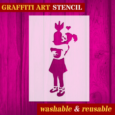 Girl with Bomb stencil n.1 - Street Art stencil for painting. Graffiti stencil.
