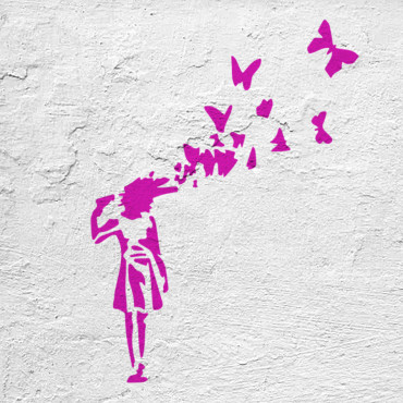 Girl and Butterflies stencil n.1 - Street Art stencil for painting. Graffiti stencil.