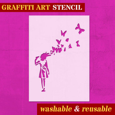 Girl and Butterflies stencil n.1 - Street Art stencil for painting. Graffiti stencil.