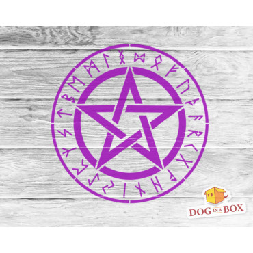 Pentacle with runes stencil n.1 - Wiccan stencil to paint on walls, wood and fabrics. Reusable DIY stencil