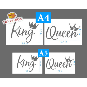 Pochoirs Roi et Reine - lot de 2 pochoirs réutilisables avec couronnes pour murs, bois, tissus