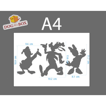 Set of 2 stencils with Disney characters: Mickey, Minnie, Pluto, Donald, Daisy, Goofy